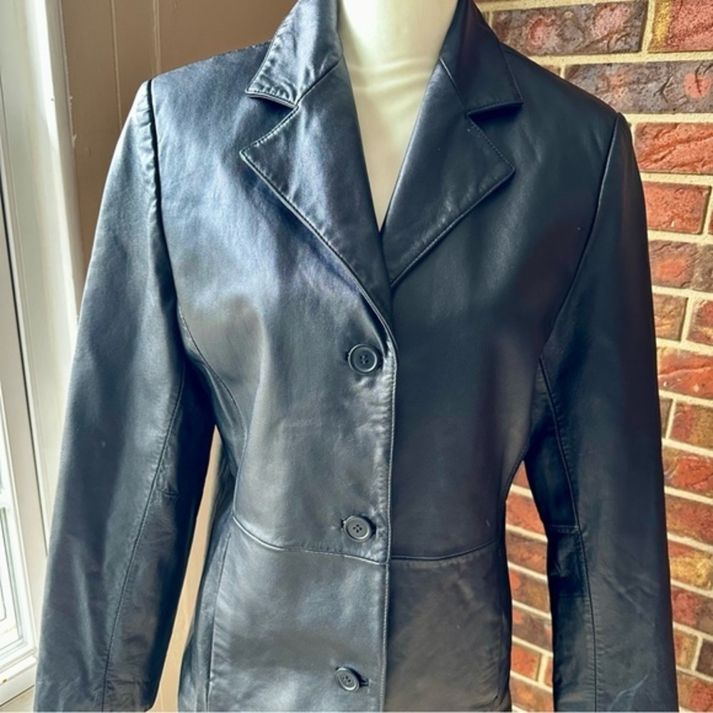 Black Leather Women's Jacket Blazer Suit Styling Vintage Edgy Three Button 90s
